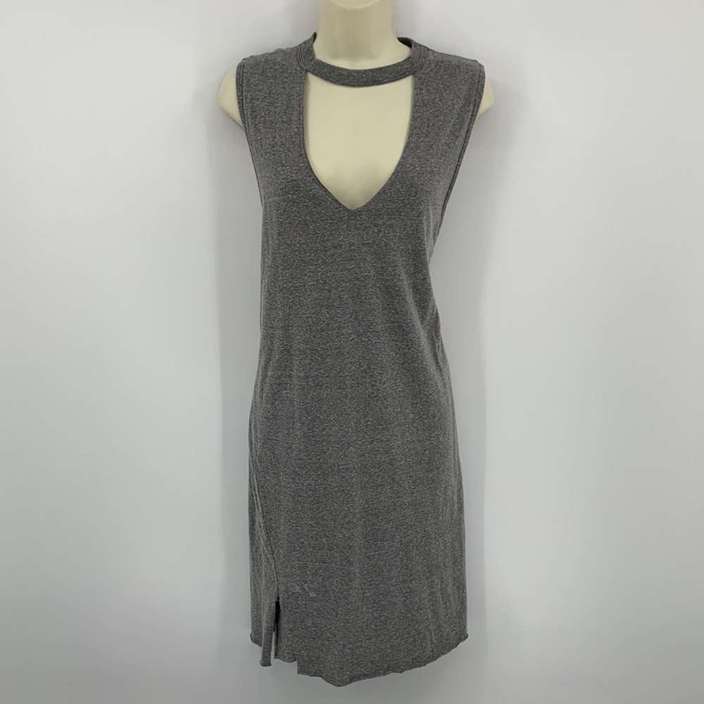 Pam & Gela Choker tank knit dress keyhole heather gray sleeveless women Medium